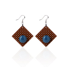 Load image into Gallery viewer, milk chocolate shape with irregular blue dots handcrafted earrings on white background
