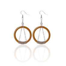 Load image into Gallery viewer, silver chain and brown ring handmade niniwear earrings on white background

