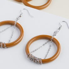 Load image into Gallery viewer, silver chain and brown ring handmade niniwear earrings
